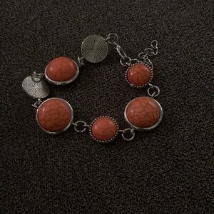 Silver and Orange Stone Bracelet